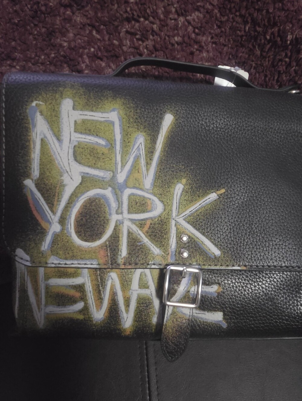 Coach Black Leather Satchel with Multicolor Graffiti